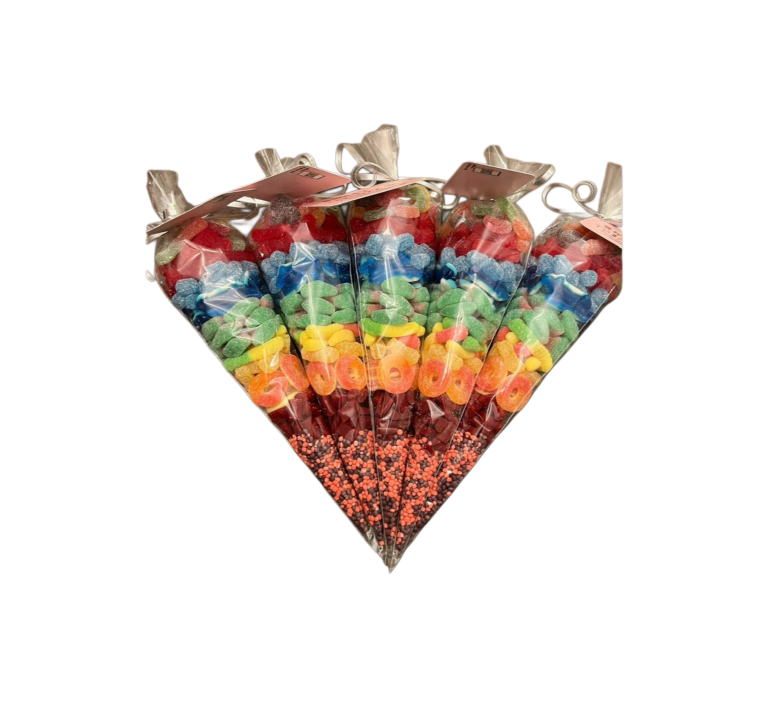 Cones (Candy, Popcorn, Hot Chocolate) - A cone-style treat filled with candy, popcorn or hot chocolate ingredients, available in regular or premium options. - Sweet Thingzz Toronto